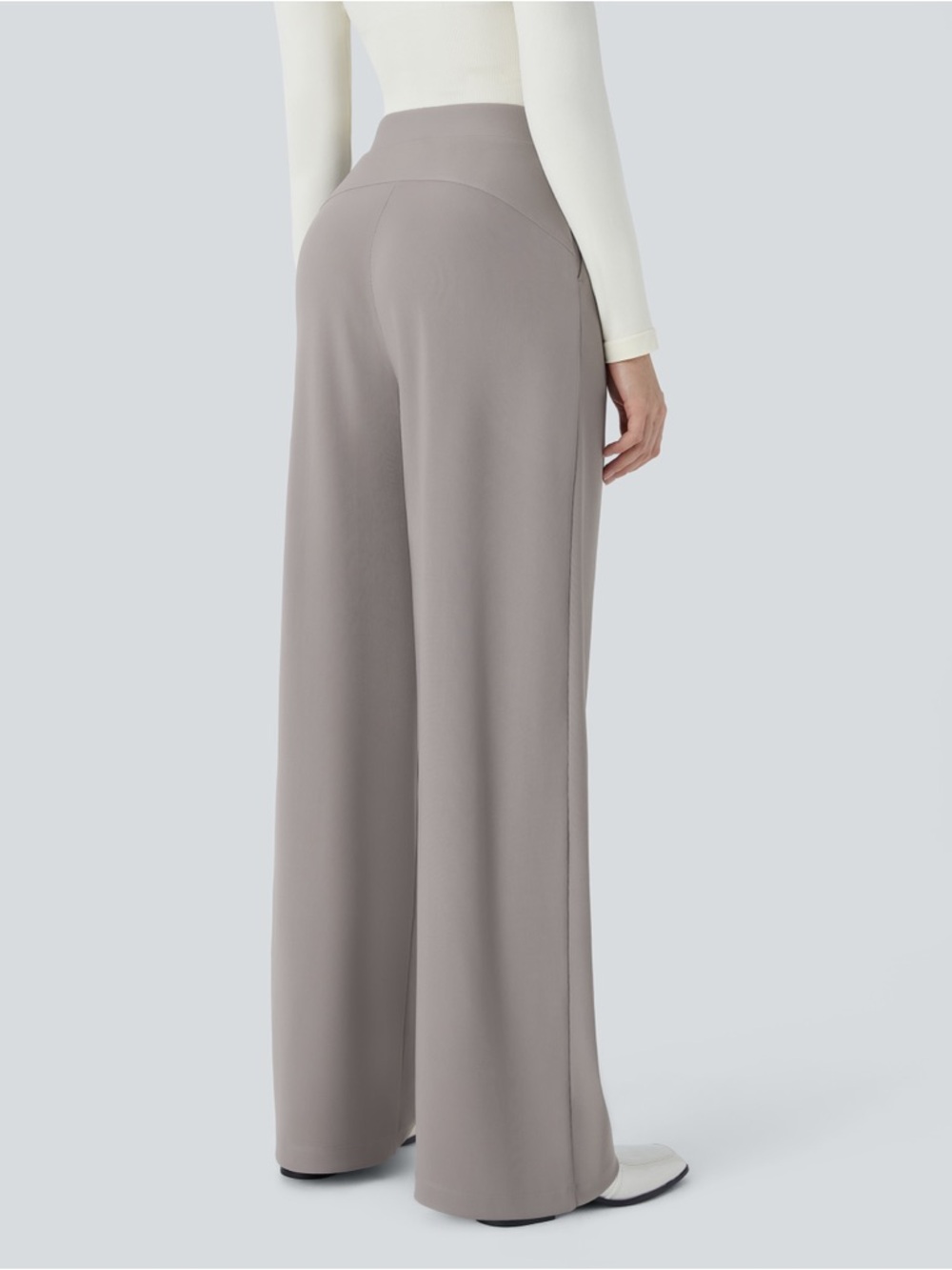 NWT Halara Flex™ MicroWaffle Wide Leg Work Pants Small Regular Taupe Gray - Picture 4 of 9